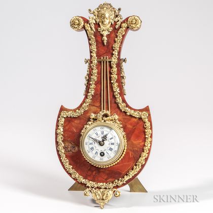 Gilt-bronze-mounted Marble Lyre-form Table Clock