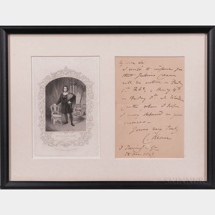 Kean, Charles (1811-1868) Autograph Letter Signed, and Two Satirical Prints.