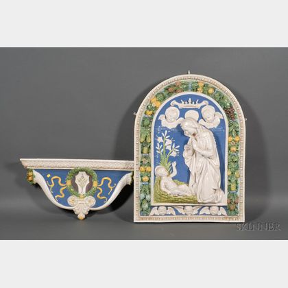 Italian Della Robbia-style Faience Wall Plaque of Madonna and Child