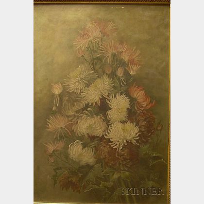 Framed 19th Century American School Oil on Canvas Still Life with Chrysanthemums