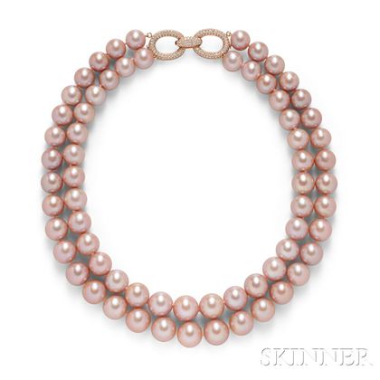 Freshwater Cultured Pearl and Diamond Necklace