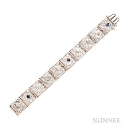 14kt White Gold, Diamond, and Synthetic Sapphire Bracelet