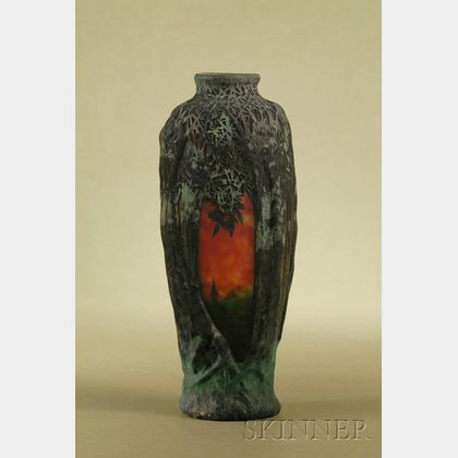 French Daum Nancy Cameo Glass Forest Twilight Landscape Vase