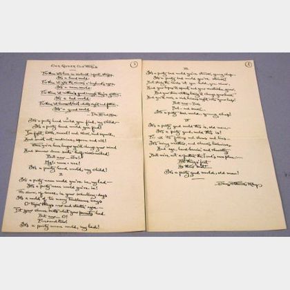 Riley, James Whitcomb (1849-1916) Autograph Manuscript Poem