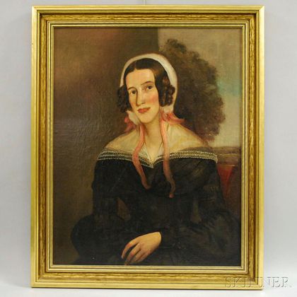 19th Century American School Oil on Canvas Portrait of Juliet Kirkham Winchester