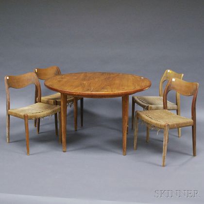 JOC Vetlanda Mid-century Modern Dining Table and Four Moller Side Chairs