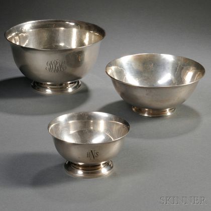 Three American Revere-style Sterling Silver Bowls