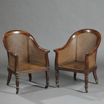 Pair of Regency Rosewood Caned Bergere Library Chairs
