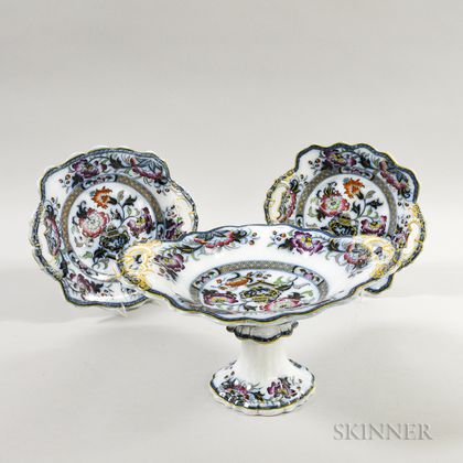 Ironstone Imari-palette Compote and Two Dishes