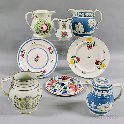 Eight Floral-decorated Pearlware Vessels