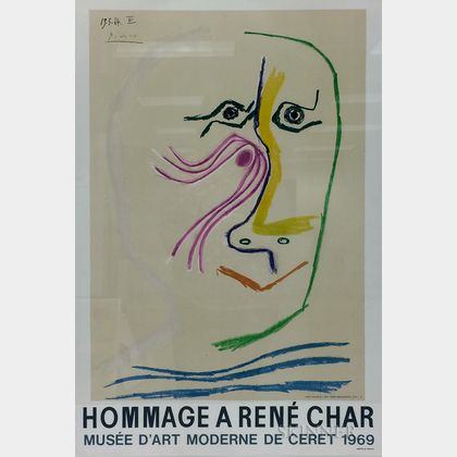 After Pablo Picasso (Spanish, 1881-1973) Exhibition Poster from Musée d'Art Moderne de Céret: Homage à René Char