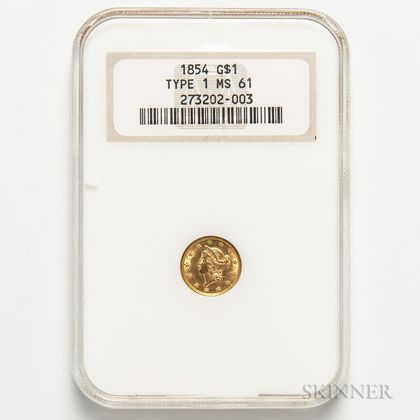 1854 Gold Dollar, NGC MS61. Estimate $150-250