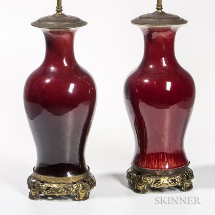 Pair of Flambe-glazed Vase Lamps