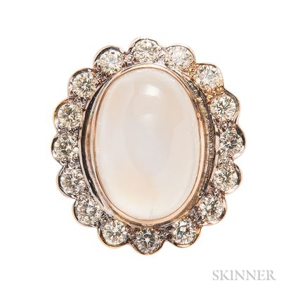 18kt Gold, Moonstone, and Diamond Ring