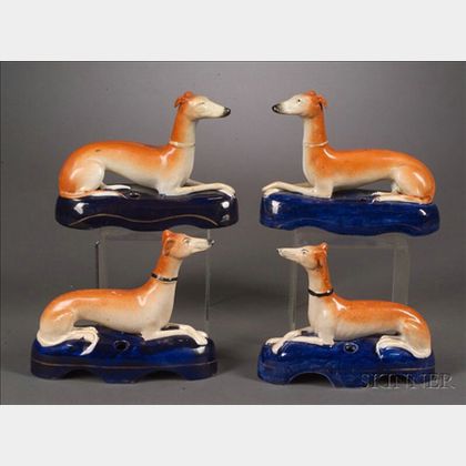Two Pairs of Staffordshire Greyhound Pen Holders