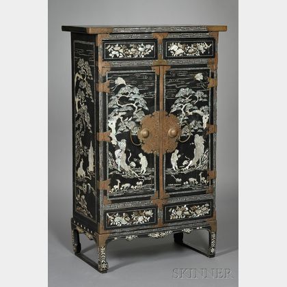 Mother-of-pearl Inlaid Two-Part Lacquered Cabinet
