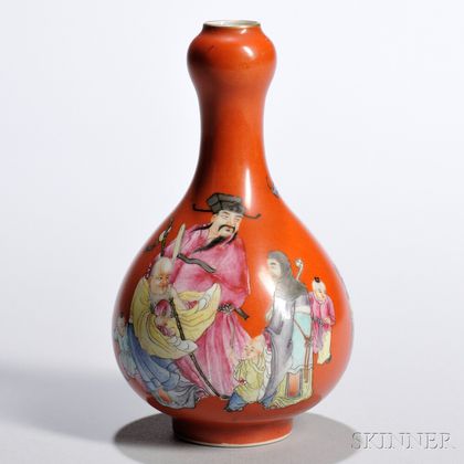 Small Red-glazed Enameled Bottle Vase