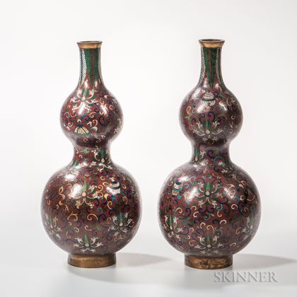 Pair of Cloisonne Double Gourd Vases