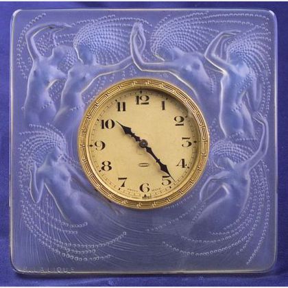 Molded Glass "Naiades" Desk Clock, Lalique