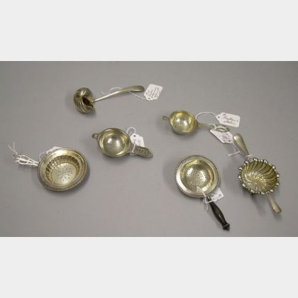 Four Sterling Silver Tea Strainers and Two Silver Plated Tea Strainers