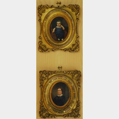 American School, 19th Century Portrait Miniatures of a Woman and a Child