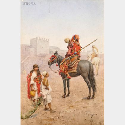 Giulio Rosati (Italian, 1858-1917) Arab Horseman Pausing to Quench His Thirst
