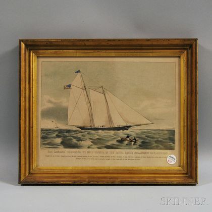 Framed Dean & Son Hand-colored Lithographic Print The 'America' Schooner (170 Winner of Royal Yacht Squadron Cup, Aug. 1851