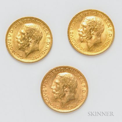 Three 1912 British Gold Sovereigns, KM820