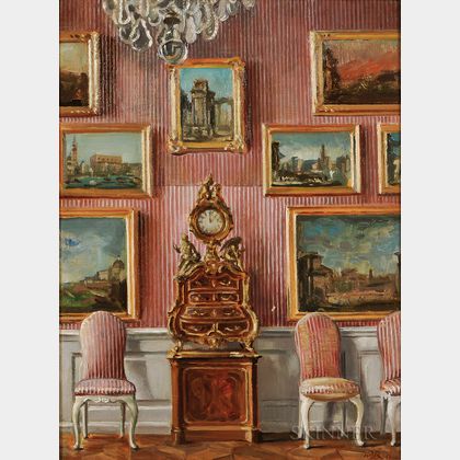 William Bruce Ellis Ranken (British, 1881-1941) Two Interior Views: Dresden Vases at Sans Souci