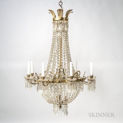 Eight-arm Gilt-metal and Crystal Chandelier
