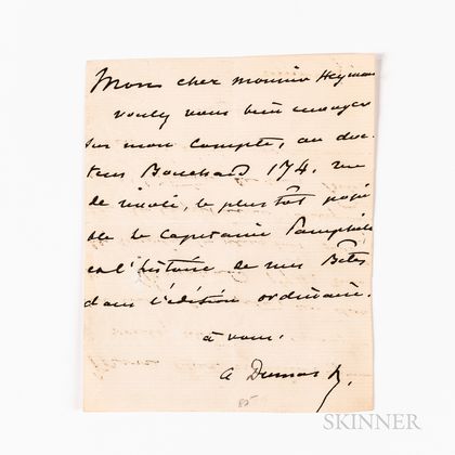 Dumas, Alexandre fils (1824-1895) Autograph Note Signed.