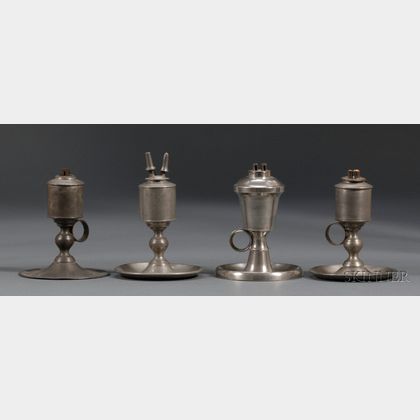 Four Pewter Chamber Lamps