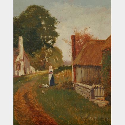 John Yeend King (British, 1855-1924) Peasant Girl with Chickens