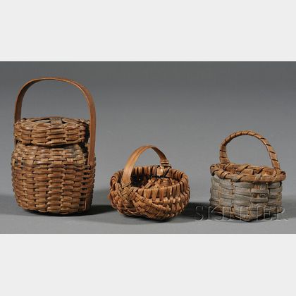 Three Miniature Woven Splint Baskets