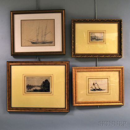 Four Works: Continental School, 19th Century, French Two-master in a Breeze, Two-masted Vessel at Rest