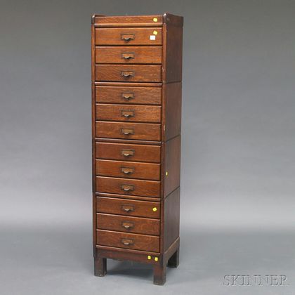 Weis Oak Four-stack, Twelve-drawer File Cabinet