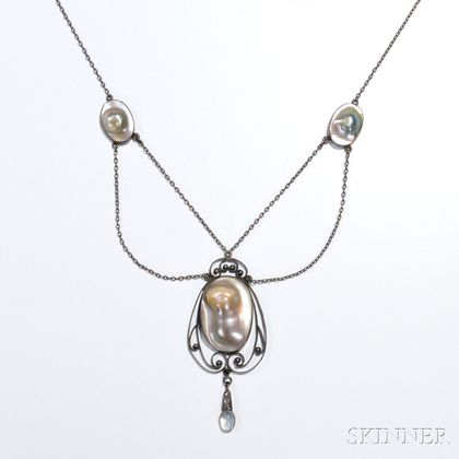 Foster & Bailey Sterling and Abalone Blister Pearl Necklace