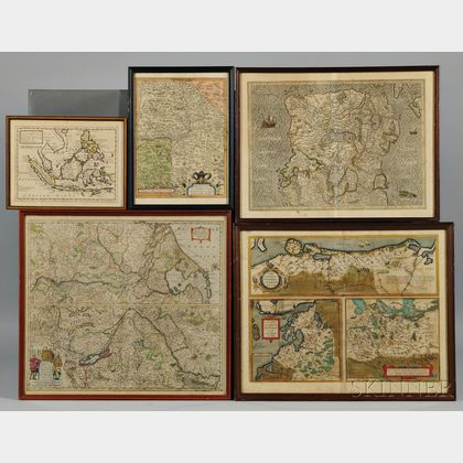 Europe, Northern Ireland, and the East Indies: Five Framed Maps.
