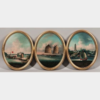 Set of Three Oval Export Ship Portraits