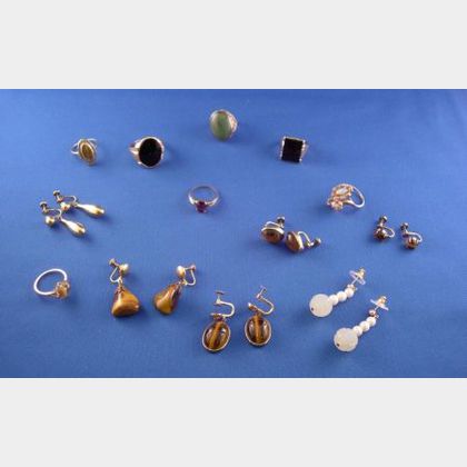 Seven 10kt Gold Rings and Six Pairs of Gold-filled Earrings
