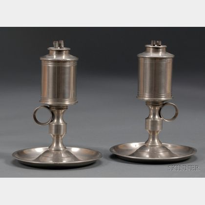 Pair of Pewter Chamber Lamps