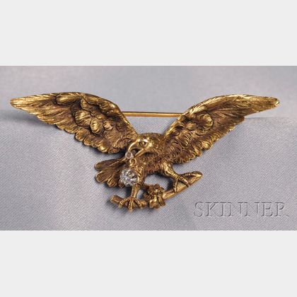 Antique 18kt Gold and Diamond Eagle Pendant/Brooch, France