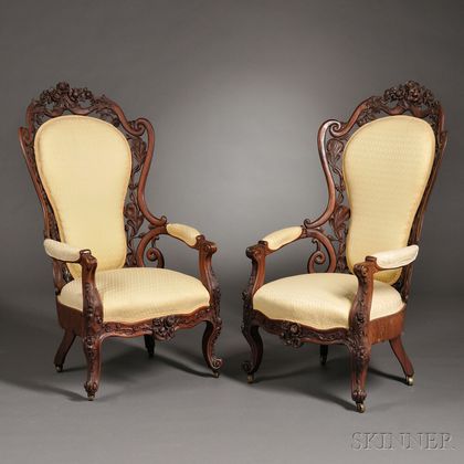 Two American Belter-type Laminated Rosewood Armchairs