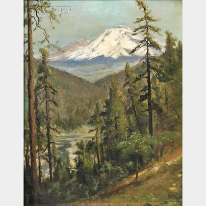 Attributed to William Keith (American, 1838-1911) Sacramento River Canyon with Mount Shasta in the Distance