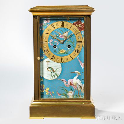 Brass and Porcelain Panel Shelf Clock