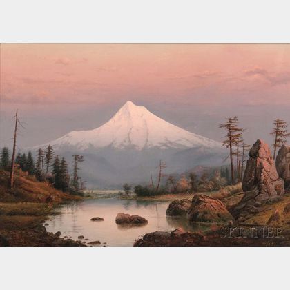 William Samuel Parrott (American, 1843-1915) Landscape with Snow-capped Peak, Possibly Mount Shasta