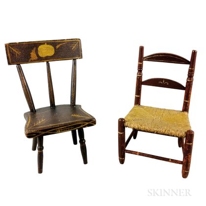 Two Painted and Turned Wood Miniature Chairs