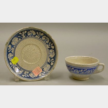 Dedham Pottery Rabbit Pattern Cup and Saucer. 