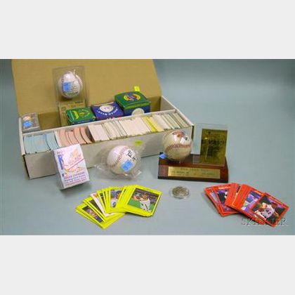 Collection of Baseball Cards, Facsimile Autographed Baseballs, and Commemorative Items