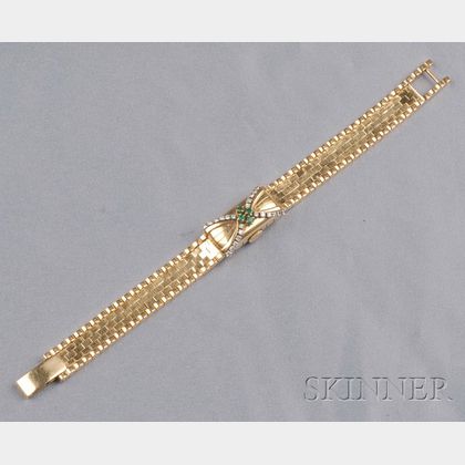 Lady's 18kt Gold, Emerald, and Diamond Covered Wristwatch, Gubelin